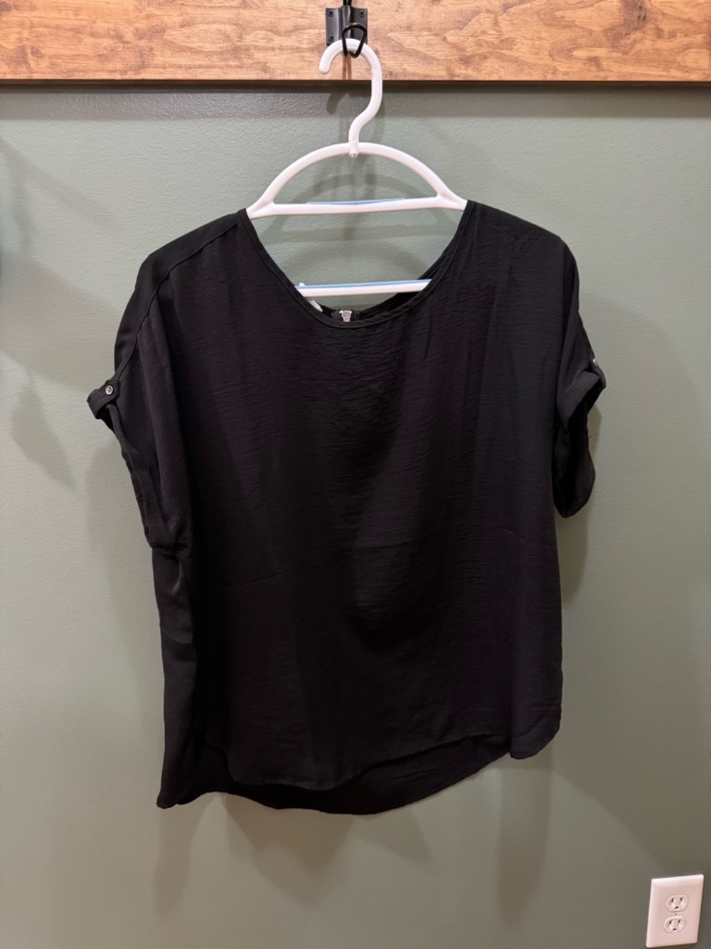 Maurices Black Short Sleeve Roll-Tab Blouse